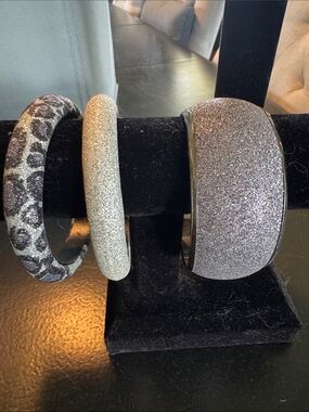 Glitter Dome Bangle Bracelets – Silver and Purple Sparkle